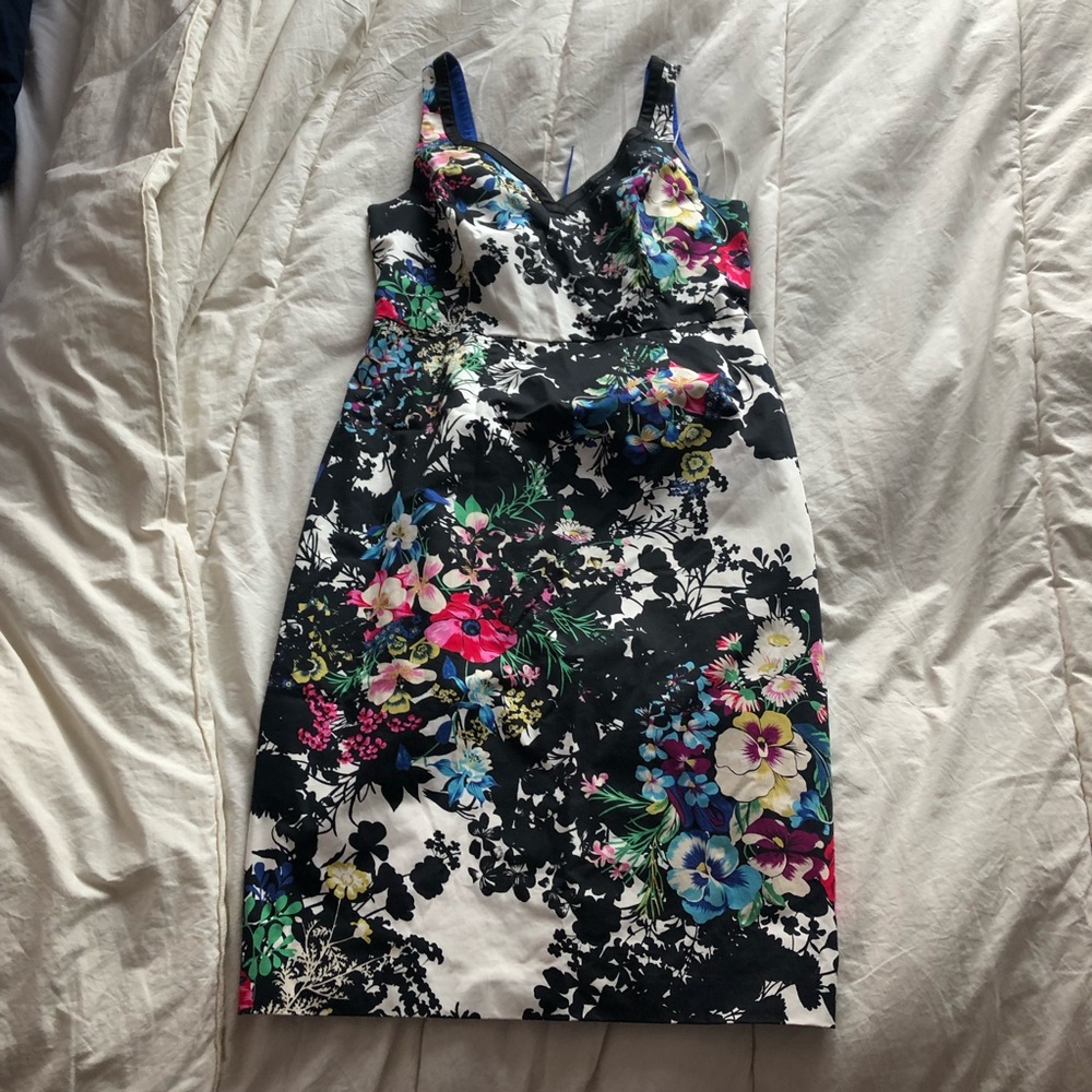 Anthropologie Black Floral Midi Dress with Multicolor Blooms